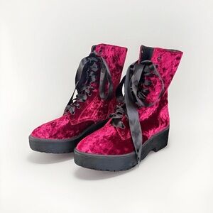 Wine Sin-Struck Strides Velvet Burgundy Combat Boots 7M